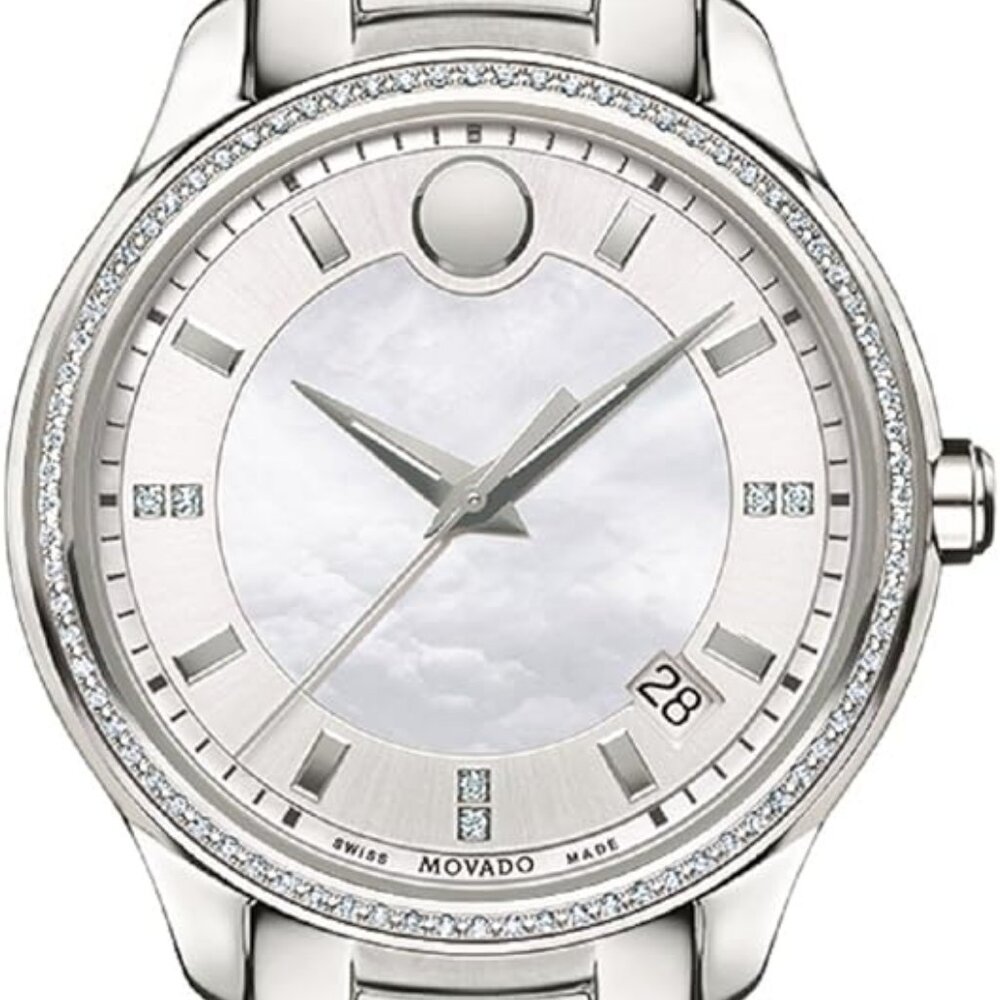 Authentic Ladies Movado watch all stainless steel with diamonds bezel & markers